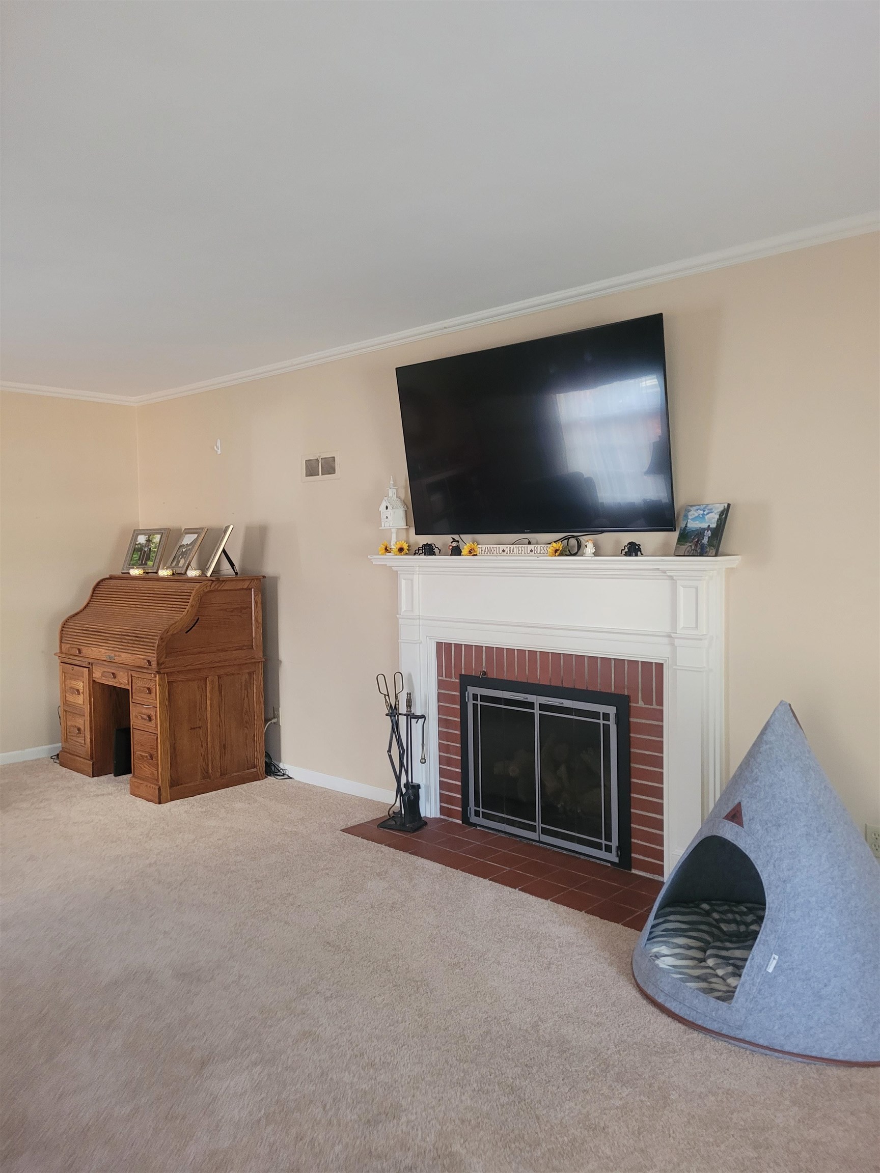 509 West 14th Street Sterling, IL 61081 - Photo 37 of 70 a living room with furniture a flat screen tv and a fireplace