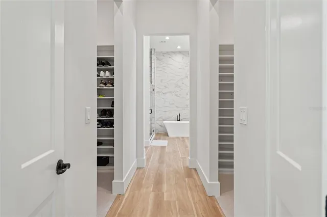 a bathroom with a shower and a toilet