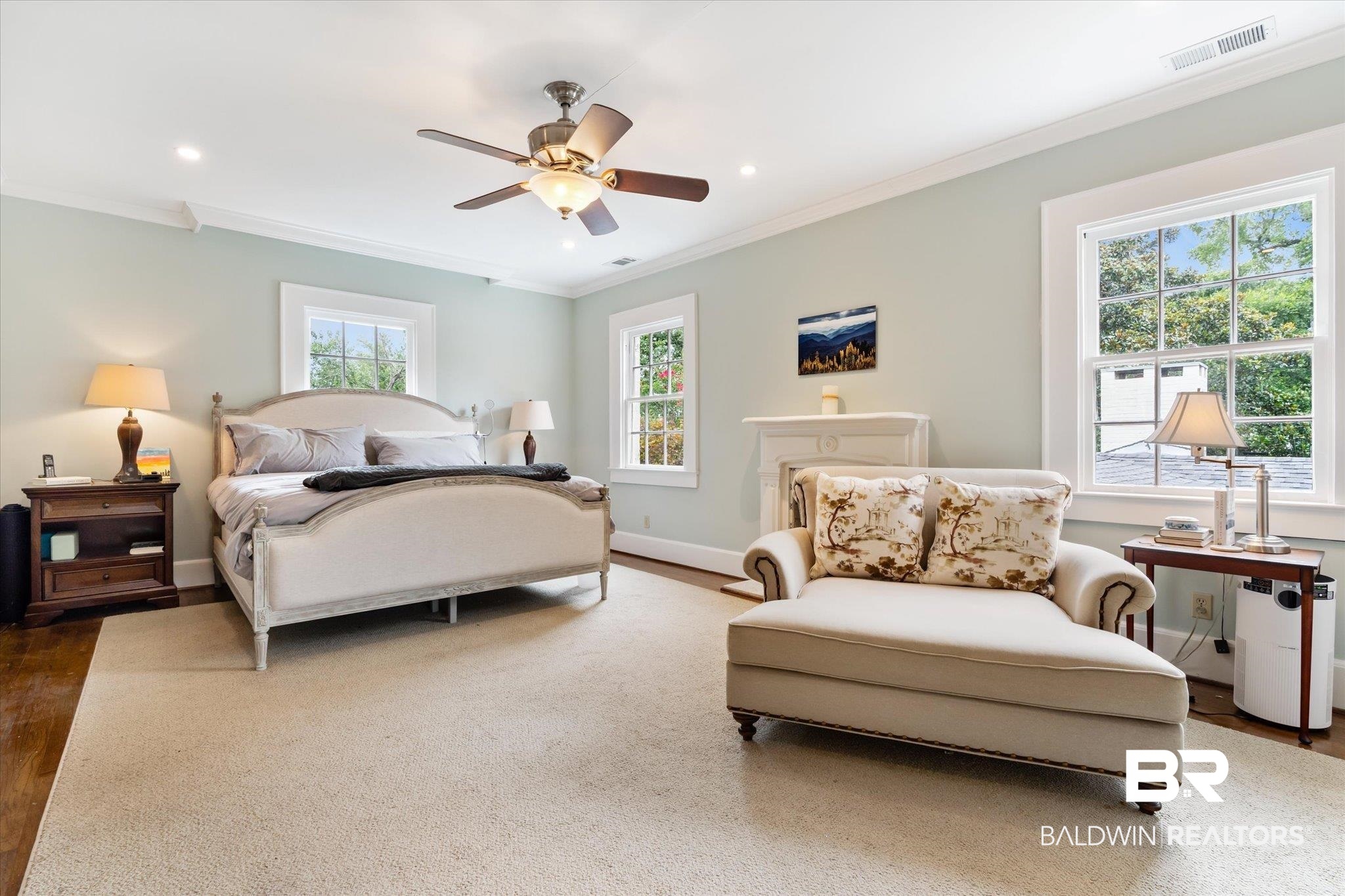 2205 Spring Hill Avenue Mobile, AL 36607 - Photo 24 of 59 Bedroom with dark wood-type flooring, ornamental molding, and ceiling fan
