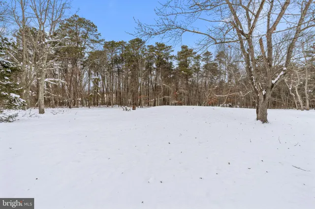 a view of white house with a snow and trees