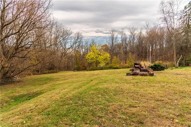 a view of yard with swimming pool and trees