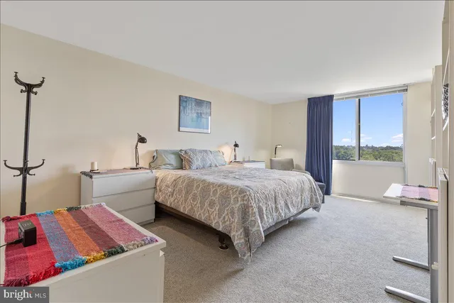 a bedroom with a bed and a couch