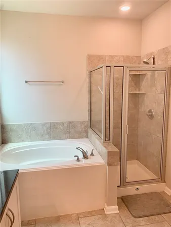 a bathroom with a bathtub and a shower