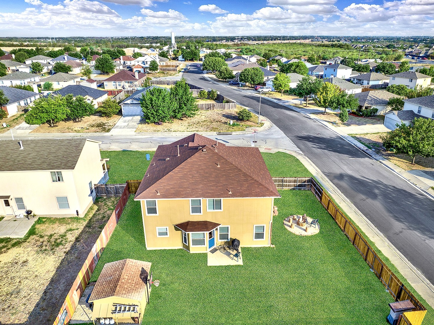 113 Endeavour Kyle, TX 78640 - Photo 31 of 38 Aerial view of back yard and fenced-in area. Grass color enhanced