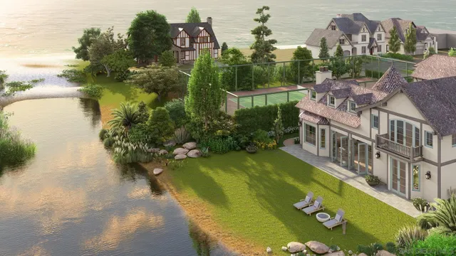 a view of a swimming pool with a yard