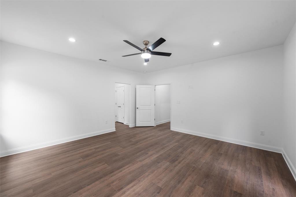 1698 Rogers Hill Road Waco, TX 76705 - Photo 15 of 40 Unfurnished bedroom featuring baseboards, dark wood-style floors, recessed lighting, and ceiling fan