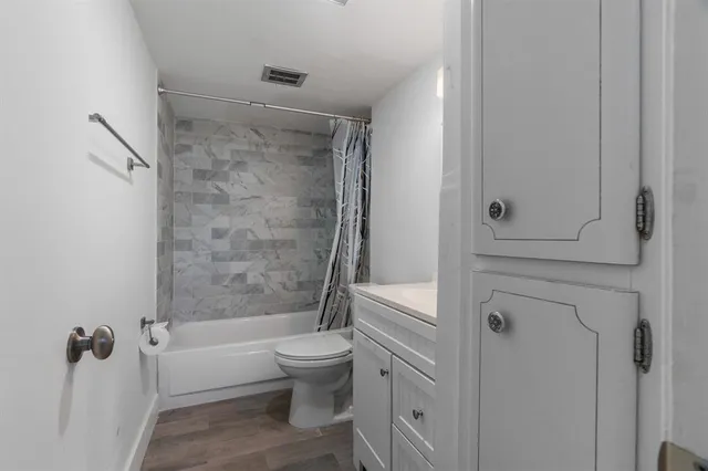 a bathroom with a toilet and a bathtub