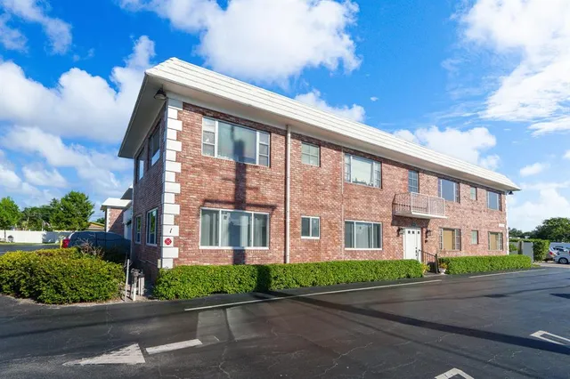 front view of building with a street