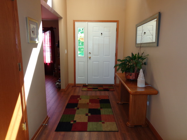 2217 Ashby Lane Plainfield, IL 60586 - Photo 2 of 20 a hallway with front door wooden floor and windows