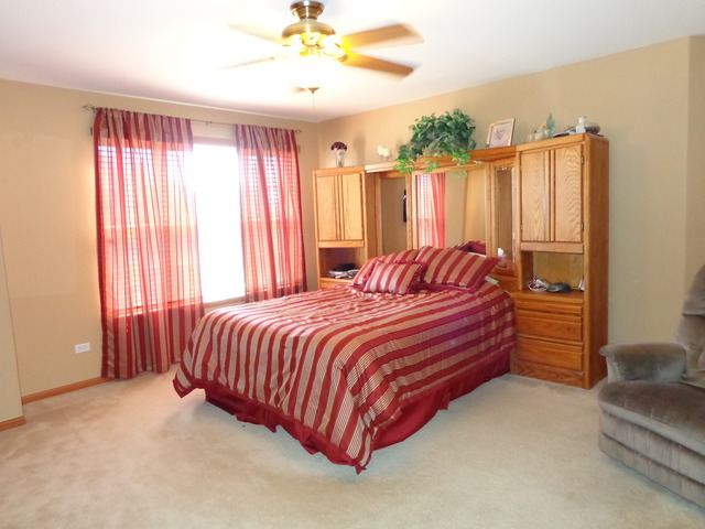 2217 Ashby Lane Plainfield, IL 60586 - Photo 8 of 20 a bedroom with a bed and a chandelier