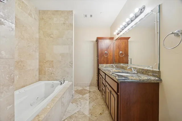 an empty room with a bathroom