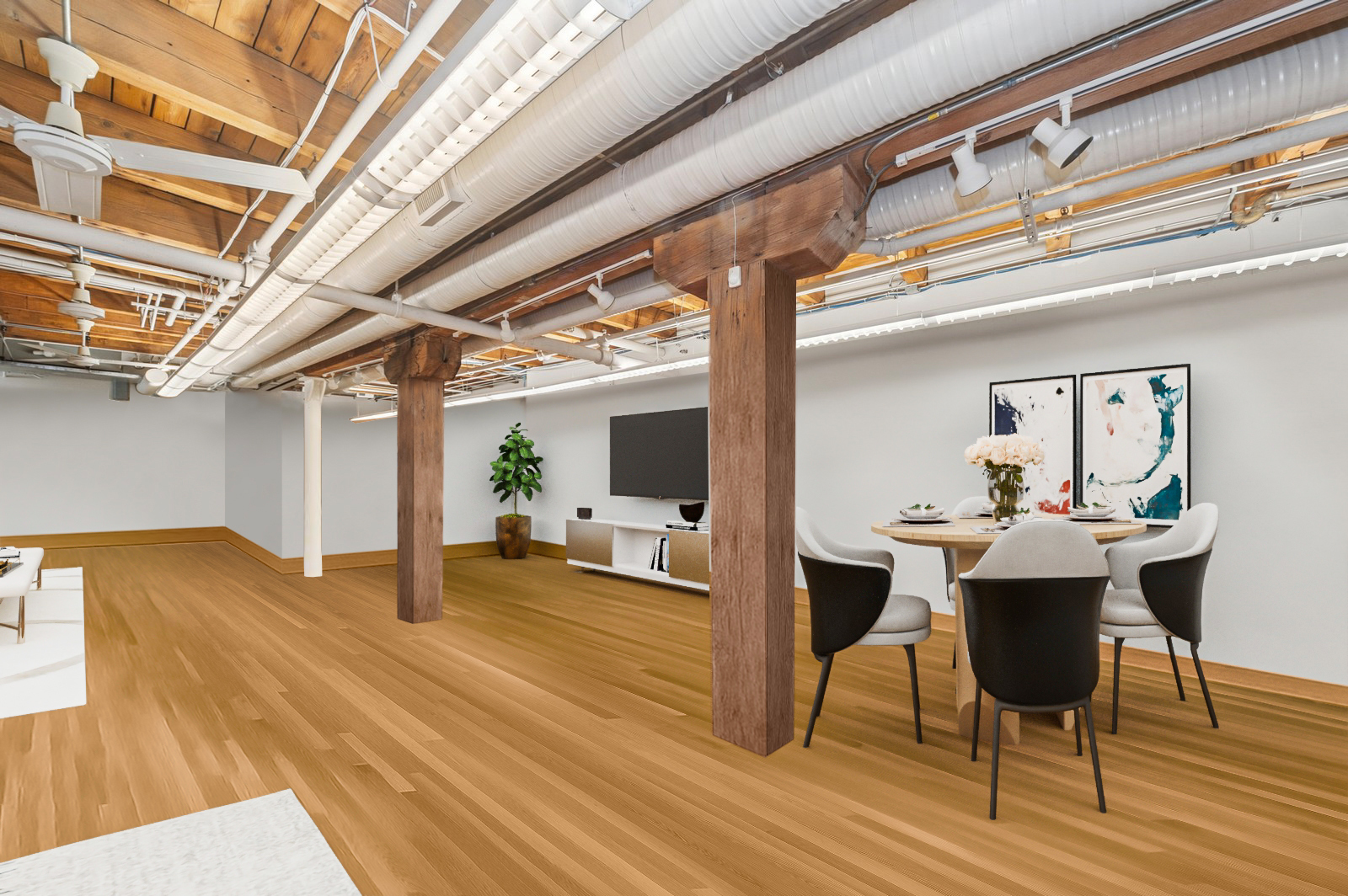 368 West Huron Street, Unit G Chicago, IL 60654 - Photo 8 of 19 a view of a dining room with furniture wooden floor and a chandelier