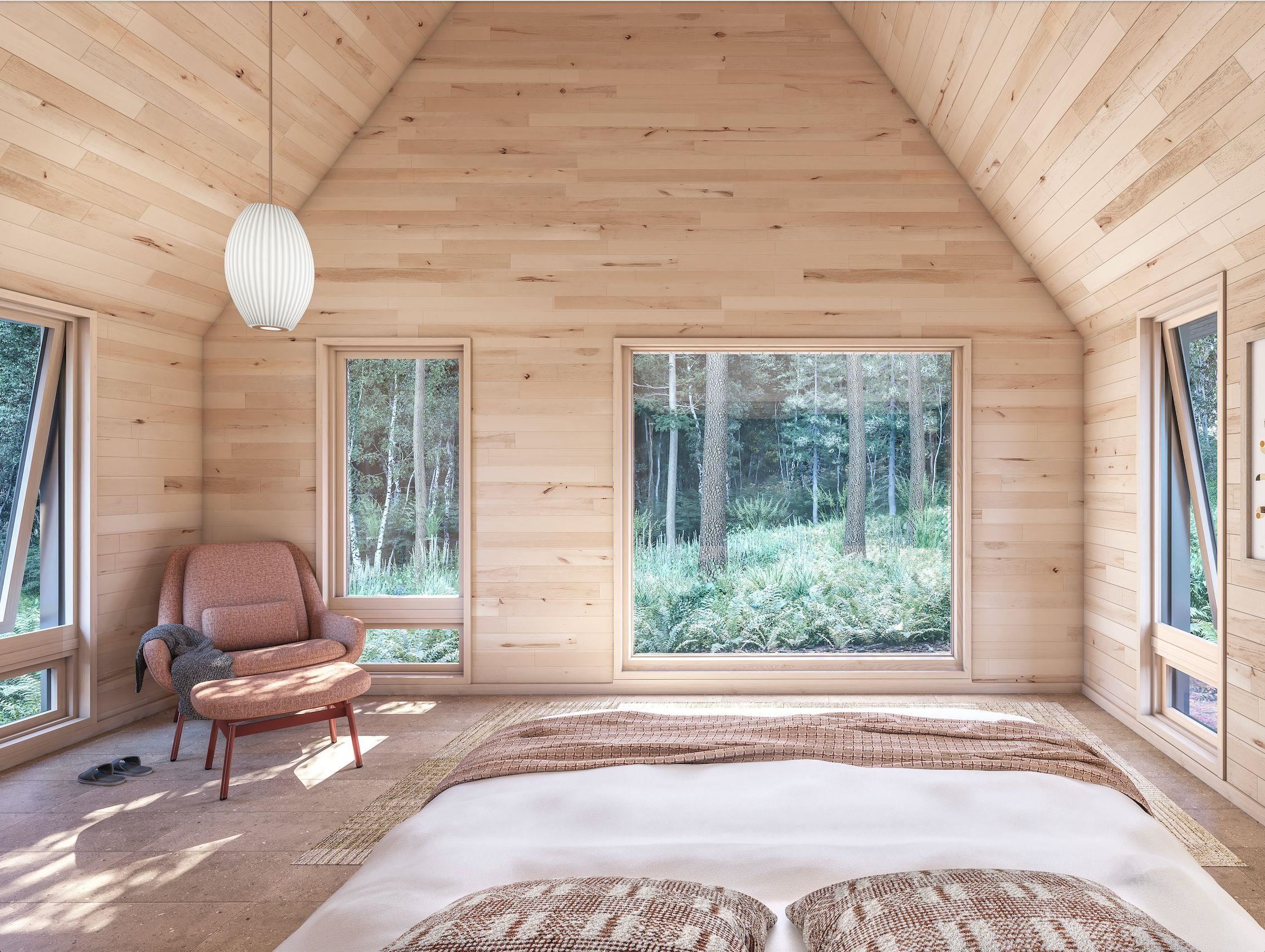 Xxx Old San Road, Unit 16 Bayfield, WI 54814 - Photo 4 of 8 Bedroom with a vaulted wooden ceiling and wooden walls