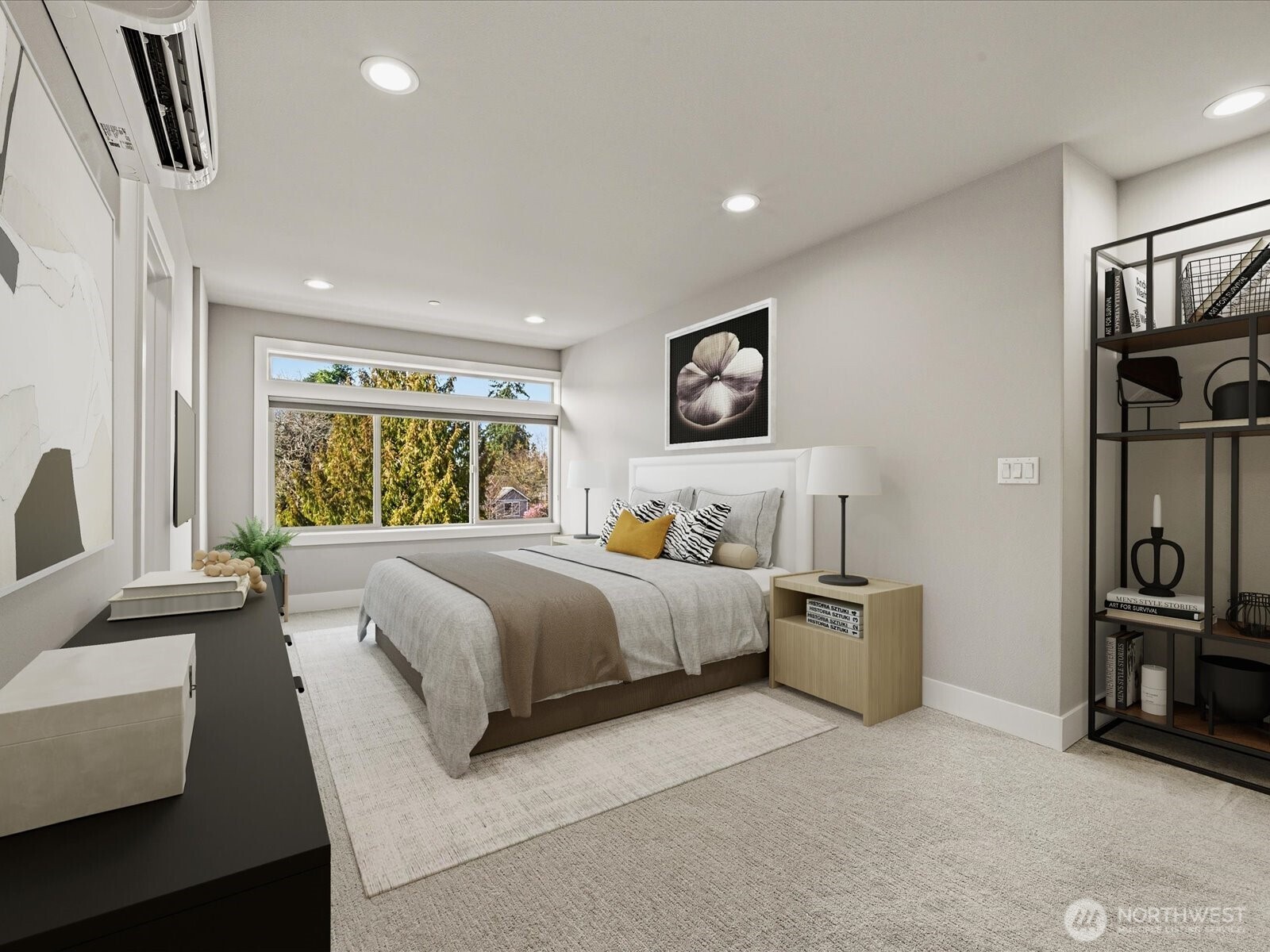 5020 148th Street Southwest, Unit B1 Edmonds, WA 98026 - Photo 14 of 31 a spacious bedroom with a large bed and a tv