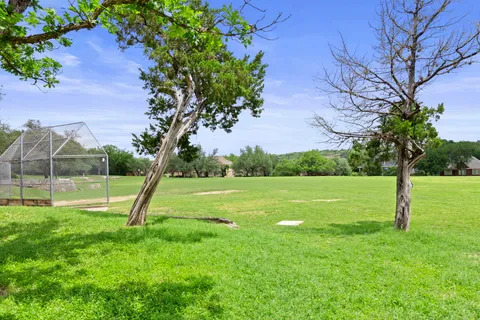 a view of a garden with a slide