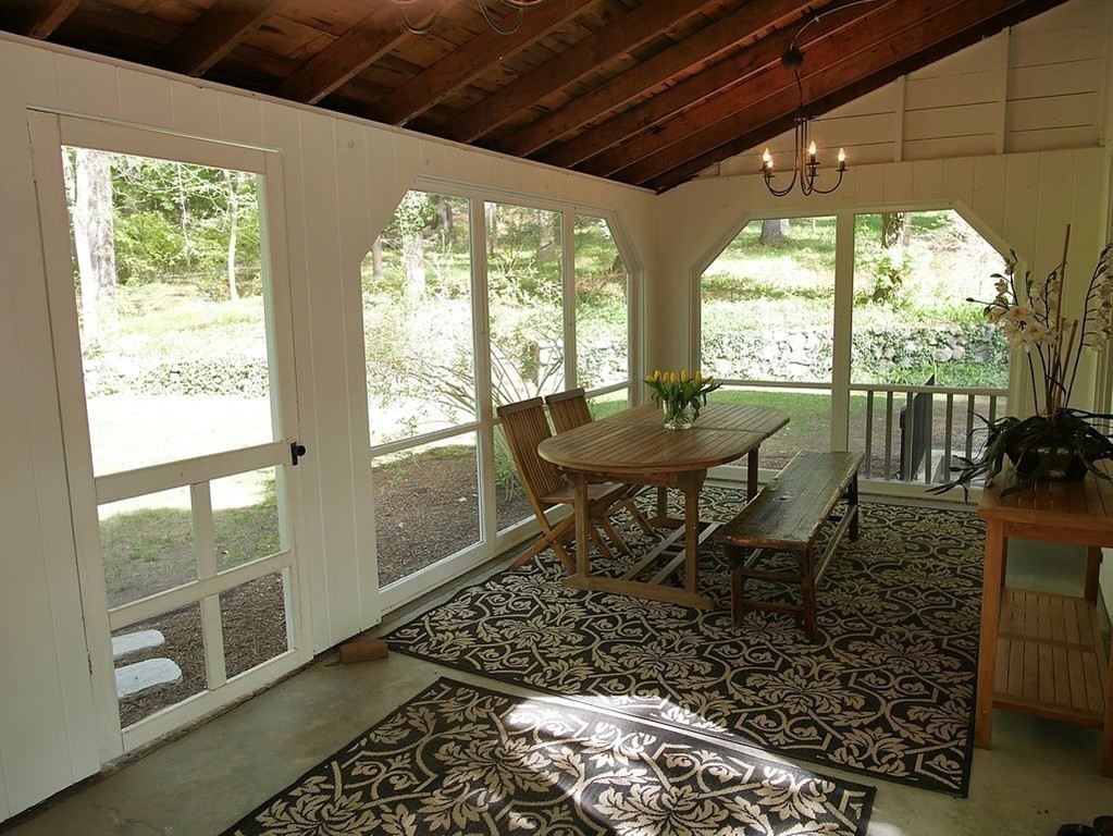52 Montvale Road Weston, MA 02493 - Photo 25 of 30 a dining room with furniture and a floor to ceiling window