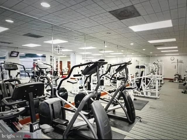 a view of a room with gym equipment