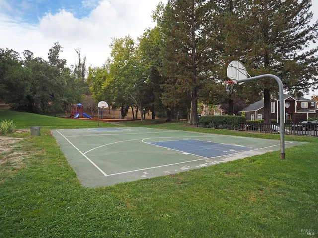 a view of a park with slides