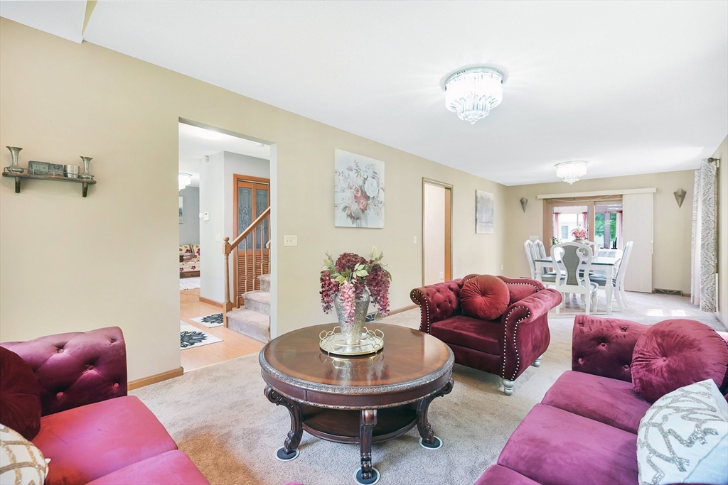 5 Flower Street Springfield, MA 01118 - Photo 28 of 42 a living room with furniture a rug and a chandelier