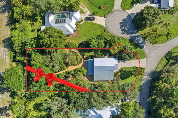 an aerial view of a house