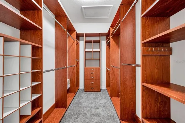 a view of walk in closet with clothes and shoes