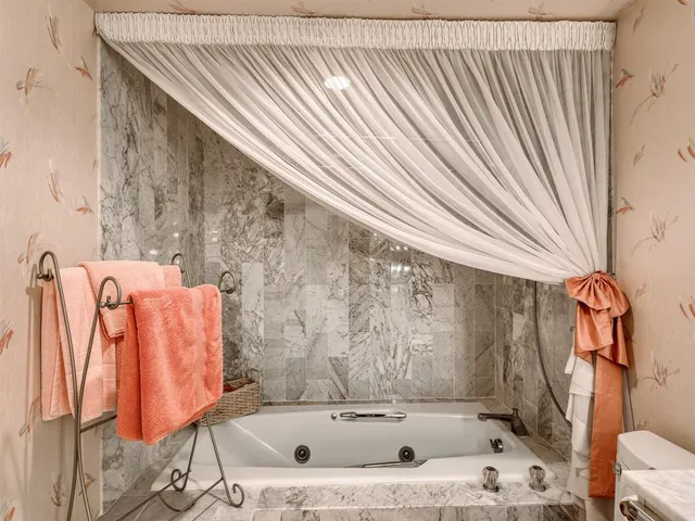 a view of a lake with a garden