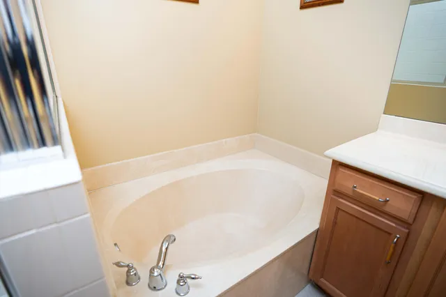 a bathroom with a bathtub