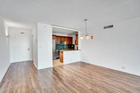 a view of a kitchen cabinets and wooden floor
