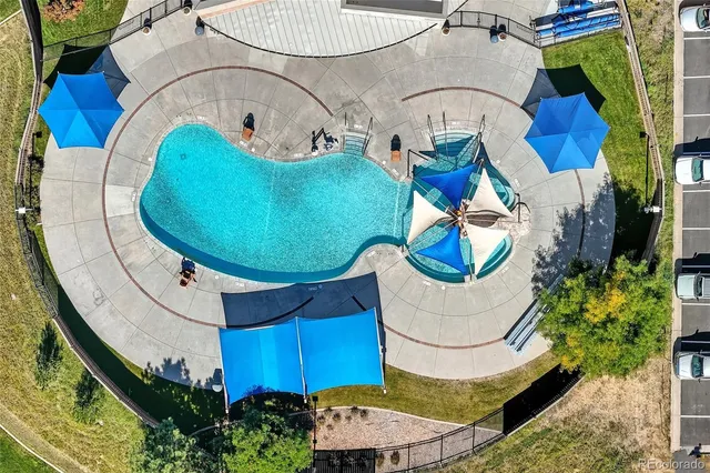 an aerial view of a highlighted house