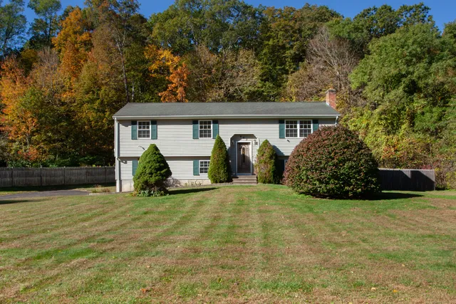 a view of a house with a yard and garage