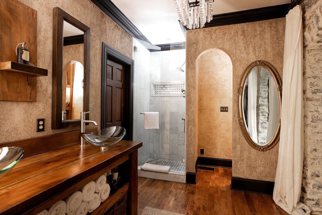 5551 Parker Branch Road Franklin, TN 37064 - Photo 37 of 67 a bathroom with a granite countertop double vanity sink a mirror and a shower