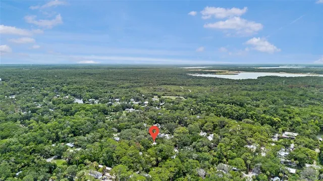 a view of a field with an ocean