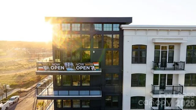 a front view of a building with street view