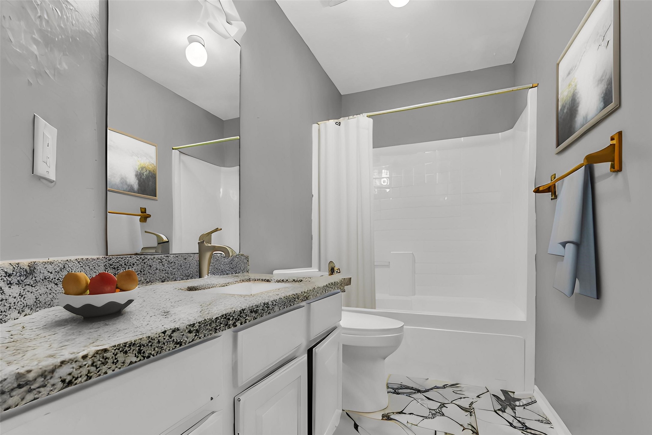 15503 West Little York Road Houston, TX 77084 - Photo 18 of 22 a bathroom with a granite countertop sink toilet and shower