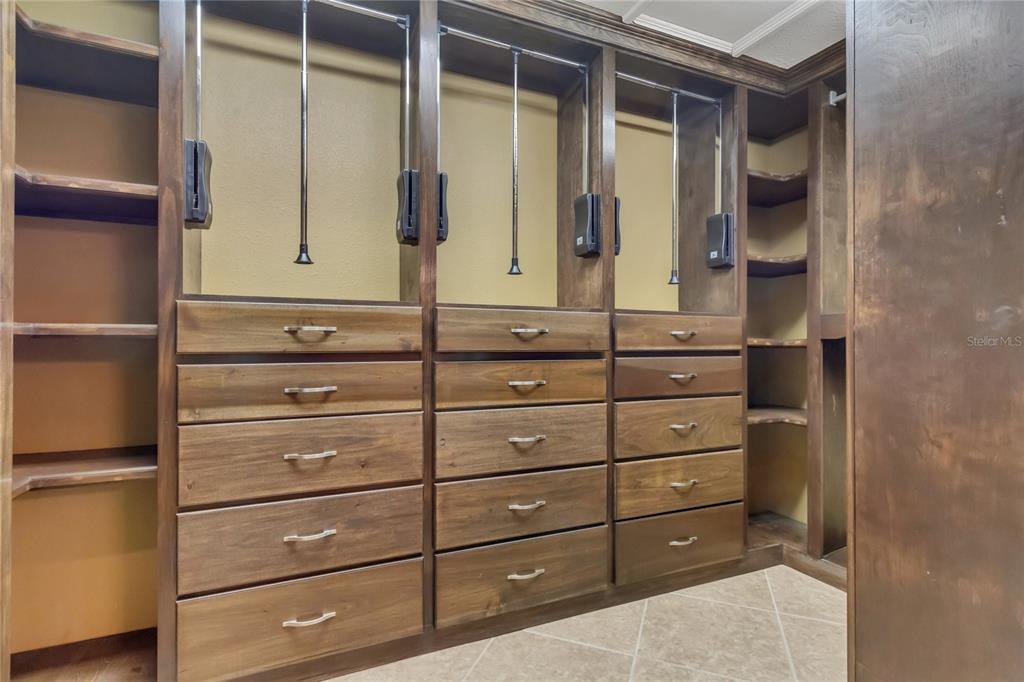 4807 Booth Road Plant City, FL 33565 - Photo 29 of 90 The primary bedroom closet has custom-built shelving with pull-down hanging rods