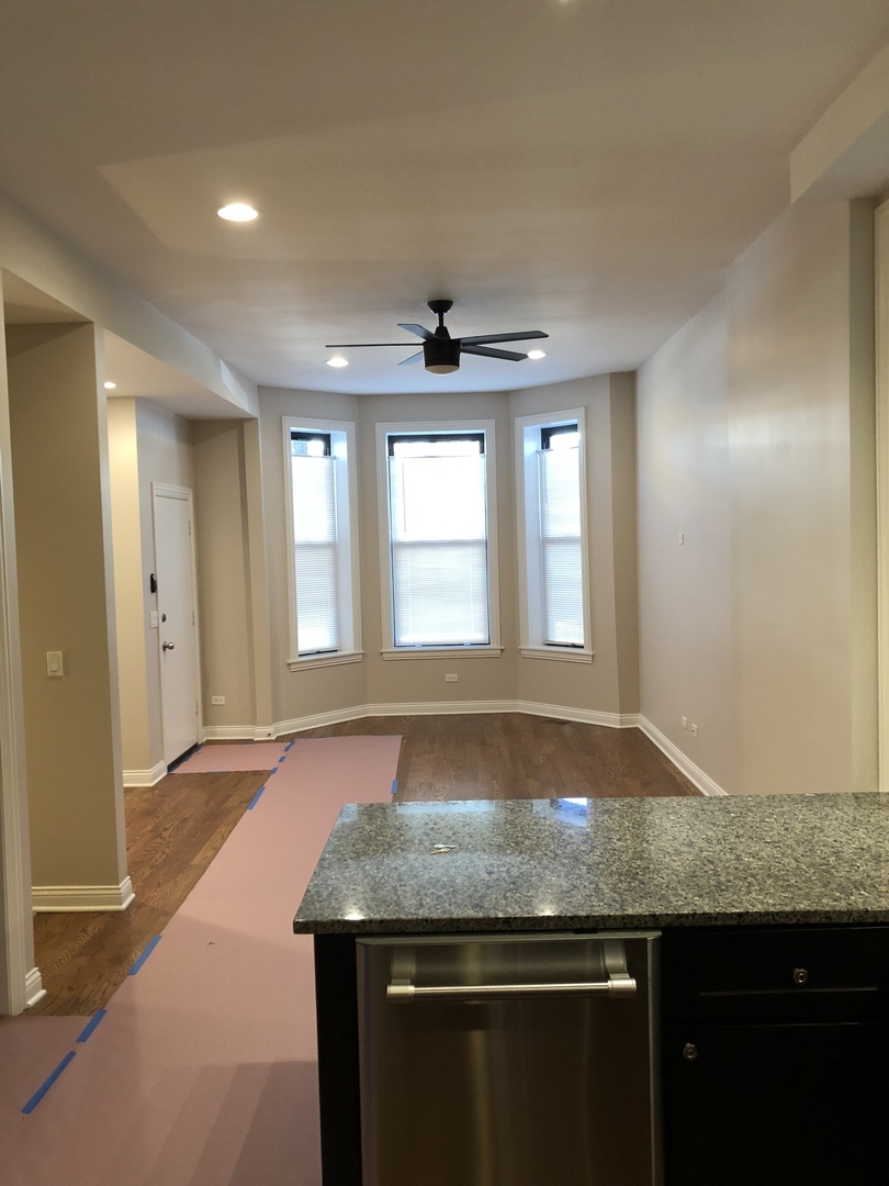 1739 West 18th Street, Unit 1F Chicago, IL 60608 - Photo 3 of 12 a kitchen with granite countertop stainless steel appliances a sink and a window