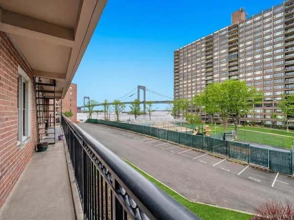 a balcony with street view