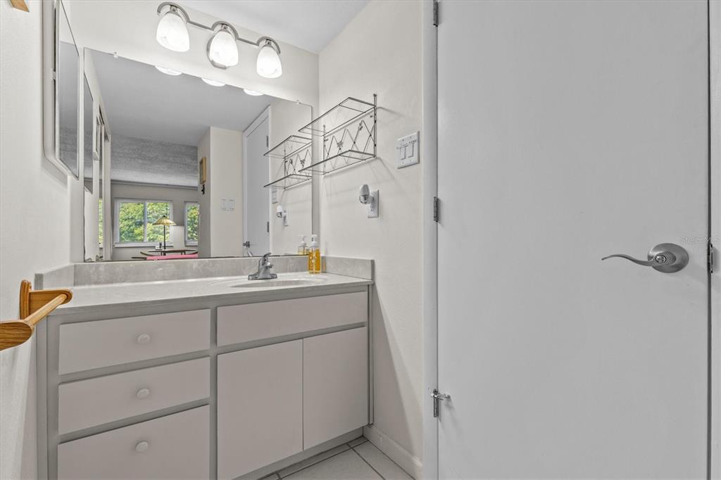 1800 Mariner Drive, Unit 9 Tarpon Springs, FL 34689 - Photo 22 of 41 a bathroom with a sink a light fixture and a mirror