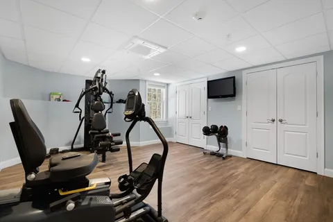 a view of a room with gym equipment