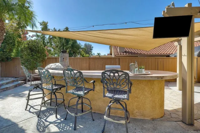 a view of a chairs and table in the patio