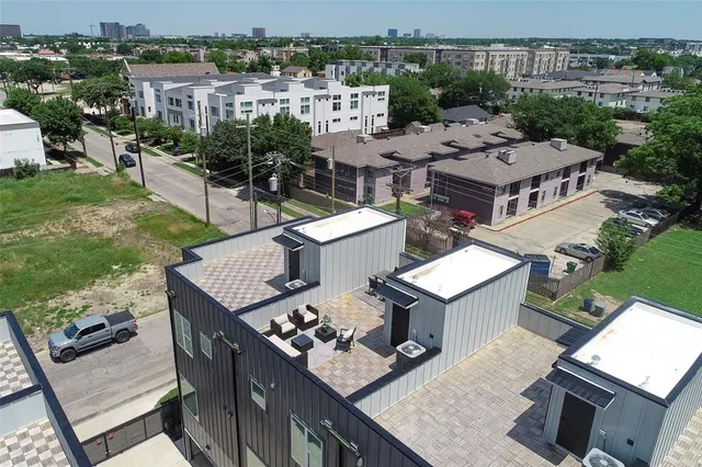 a city view with tall buildings