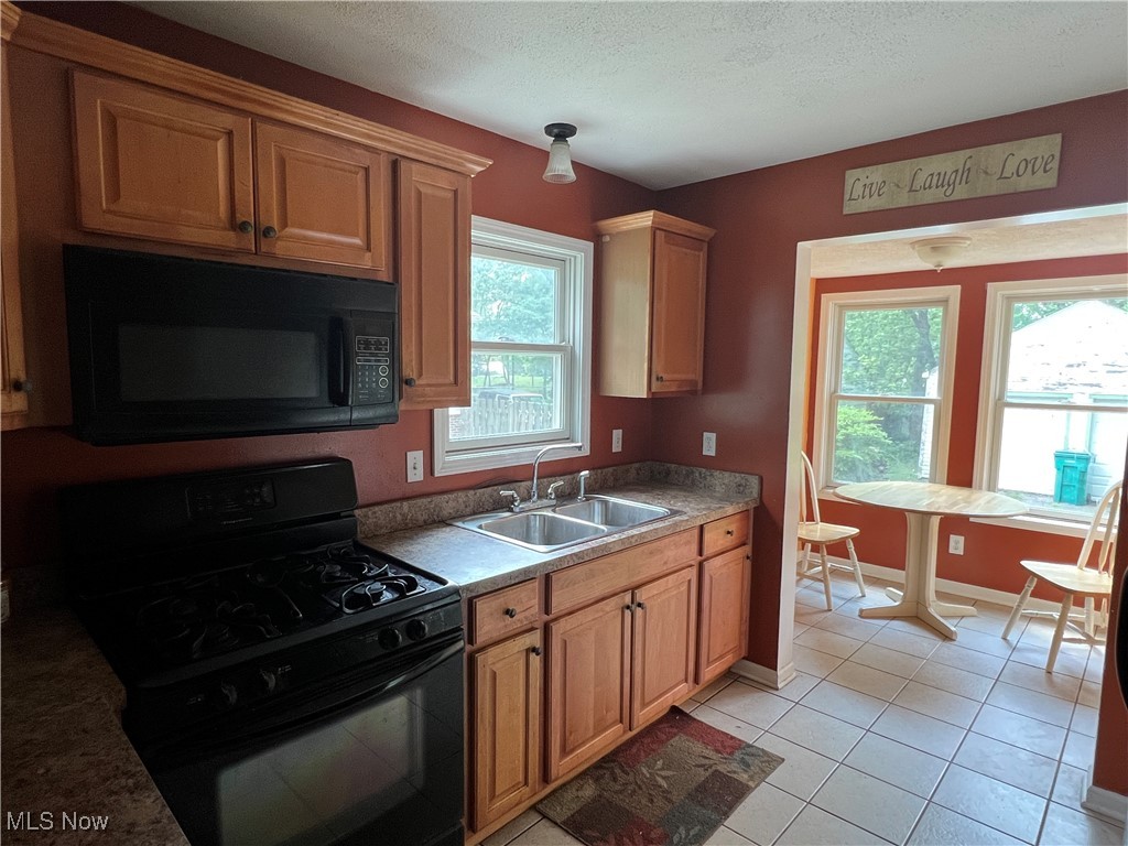 496 Trebisky Road Cleveland, OH 44143 - Photo 5 of 9 Kitchen featuring black appliances, a sink, light tile patterned floors, and baseboards