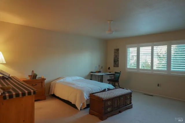 a bedroom with bed and window