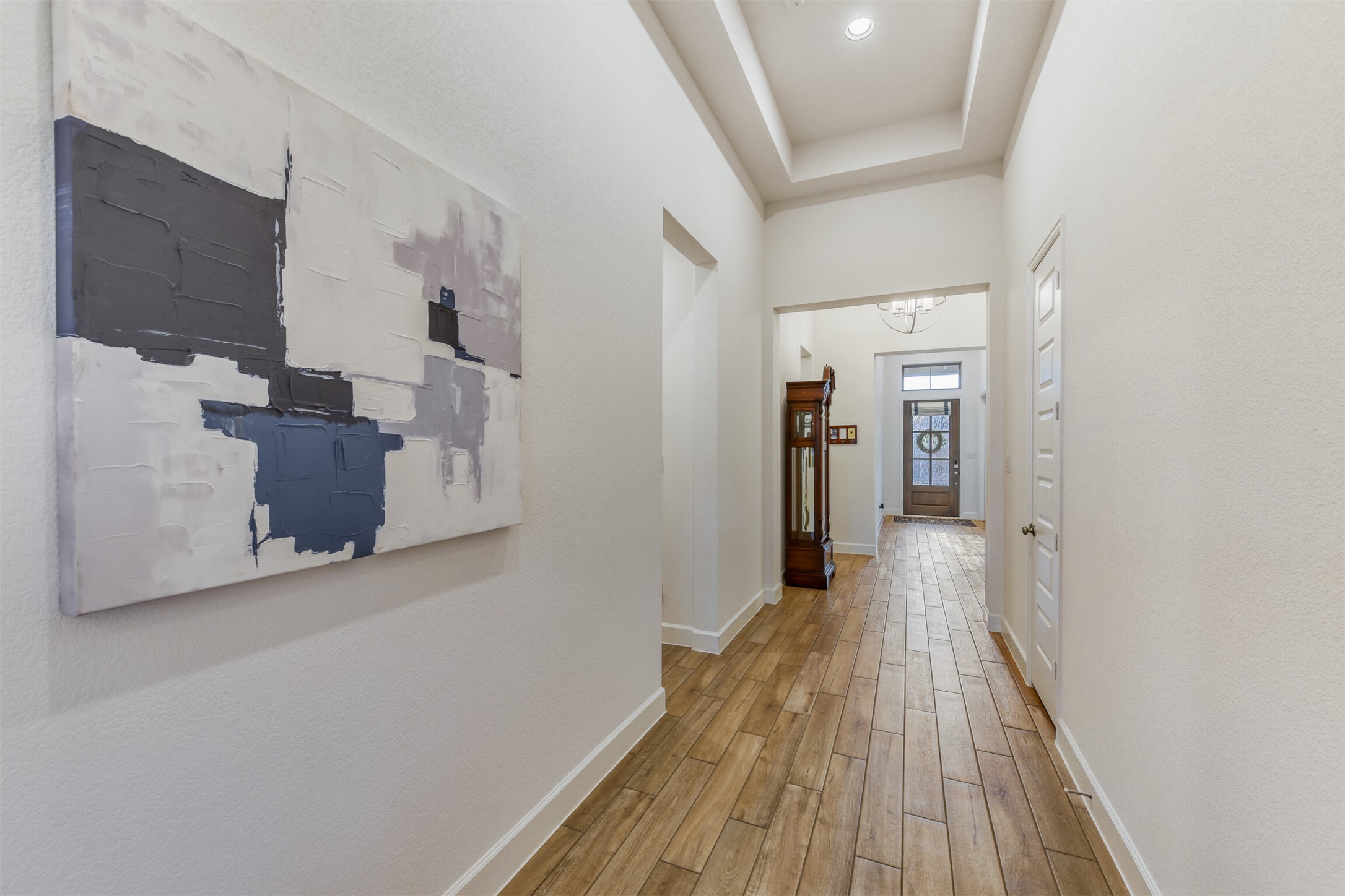 345 Prickly Poppy Loop Kyle, TX 78640 - Photo 4 of 28 Corridor featuring light wood-style flooring and a raised ceiling
