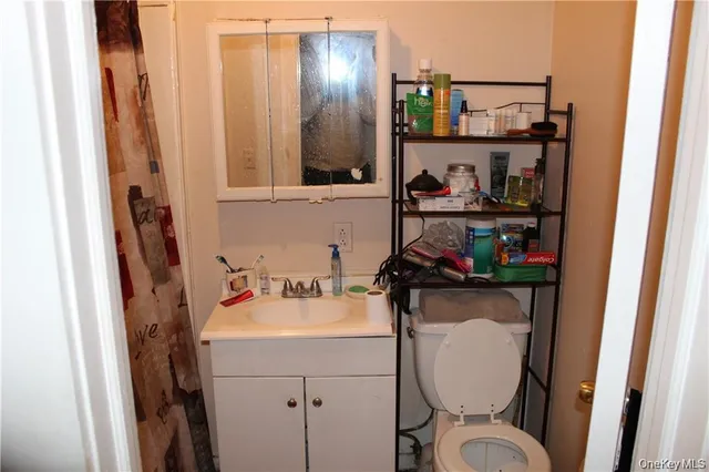 a bathroom with a sink toilet and vanity