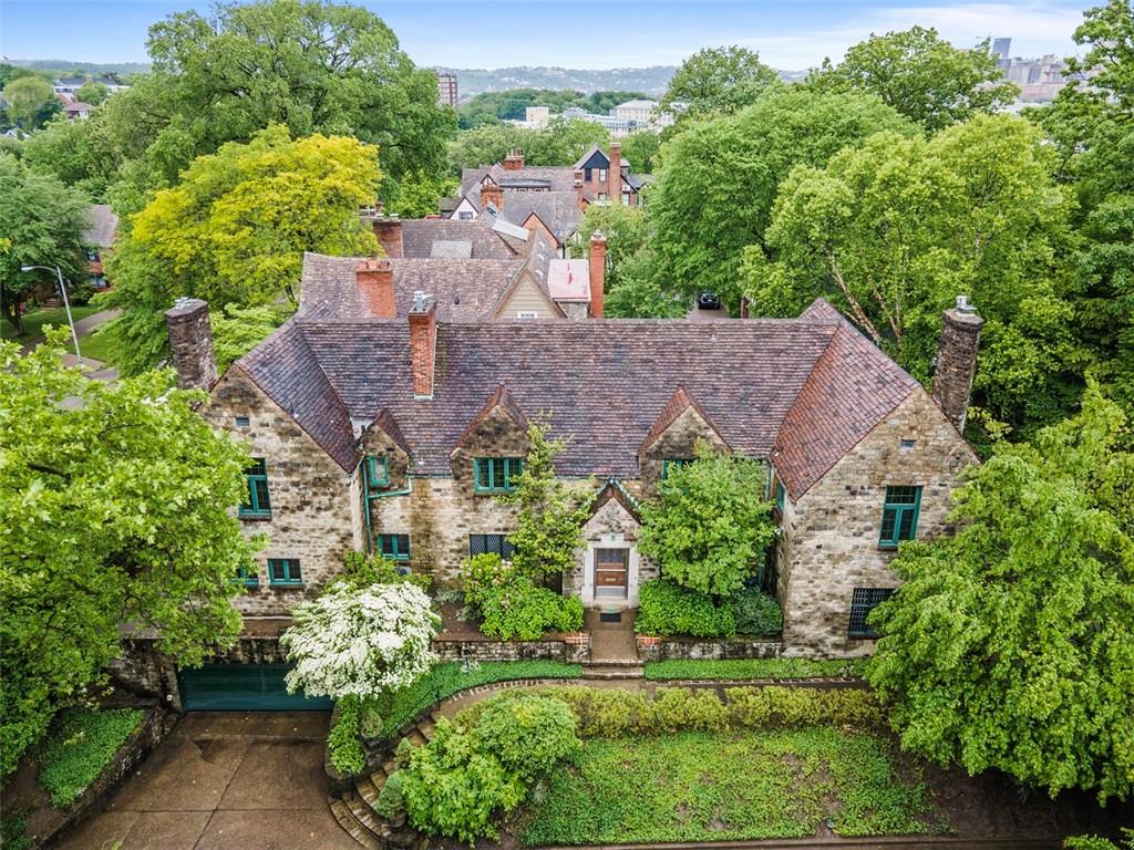 an aerial view of a house