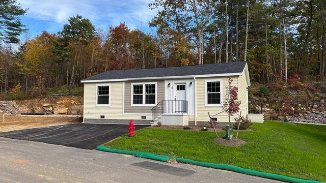 a front view of house with yard and green space