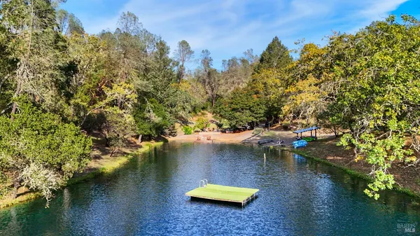 a view of a lake from a yard