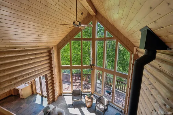 a porch area with seating space