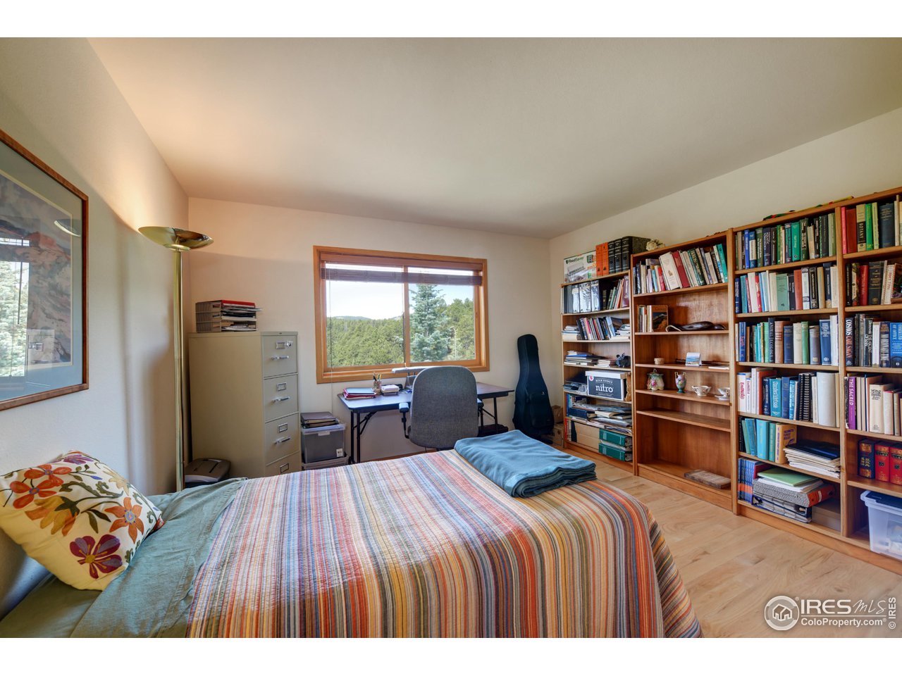 493 Sky Trail Road Boulder, CO 80302 - Photo 15 of 40 a bedroom with a bed and a book shelf
